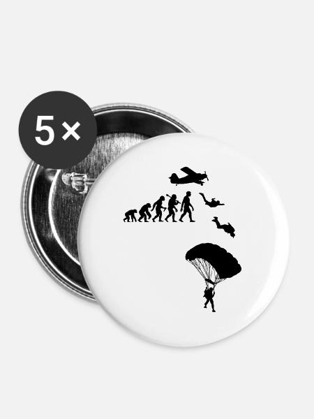 Fallschirmspringer Absprung Fallschirm Springen - Buttons groß 56 mm (5er Pack) - Weiß
