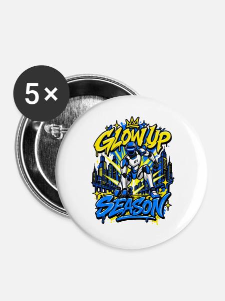 Athlete Robot: Brillo-Saison - Buttons groß 56 mm (5er Pack) - Weiß