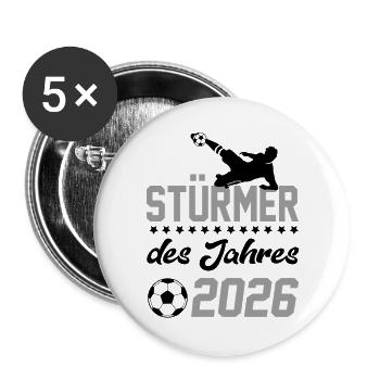 Stürmer 2026 Fußball Fußballspieler Sprüche Fun - Buttons groß 56 mm (5er Pack) - Weiß - Vorne