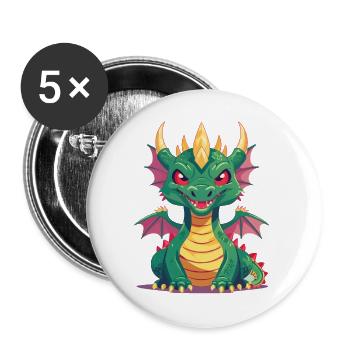 Grimmiger kleiner Drache Feuer Vektor Design - Buttons groß 56 mm (5er Pack) - Weiß - Vorne