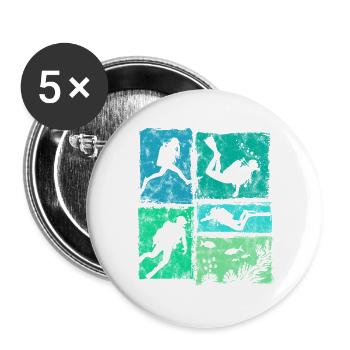 Taucher Für Schnorcheln Tauchen und Tauchgänge - Buttons groß 56 mm (5er Pack) - Weiß - Vorne