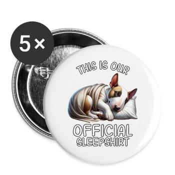 Lustiges Bullterrier Schlafshirt - Buttons groß 56 mm (5er Pack) - Weiß - Vorne