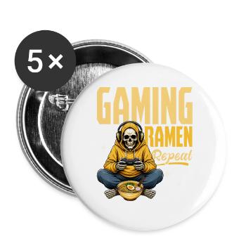 Funny Gaming and Ramen Gamer Skeleton - Buttons groß 56 mm (5er Pack) - Weiß - Vorne