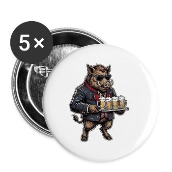 Bier Wildschwein Biergarten - Buttons groß 56 mm (5er Pack) - Weiß - Vorne