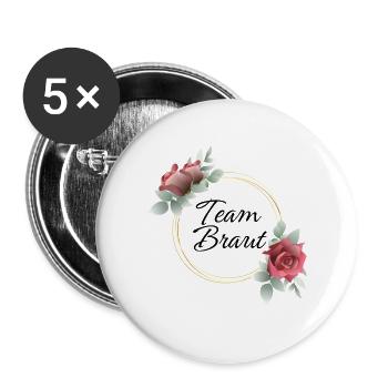 Team Braut Rosenkranz - Buttons groß 56 mm (5er Pack) - Weiß - Vorne