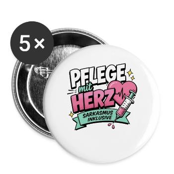 Pflegekraft Geschenk - Pflege mit Herz - Buttons groß 56 mm (5er Pack) - Weiß - Vorne