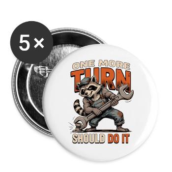 One More Turn Raccoon Handyman - Buttons groß 56 mm (5er Pack) - Weiß - Vorne