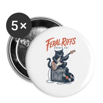 Rock Katze Gitarre Vinyl Garage Musik - Buttons groß 56 mm (5er Pack) - Weiß - Vorne