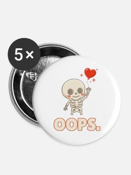 Herzballon-Skelett OOPS - Buttons groß 56 mm (5er Pack) - Weiß