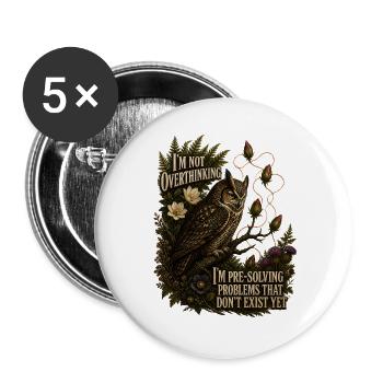 Overthinking Eule Grübel Humor für Introvertierte - Buttons groß 56 mm (5er Pack) - Weiß - Vorne