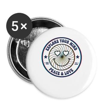 Psychedelisches Fest, erforsche deinen Geist, Ruhe, Liebe - Buttons groß 56 mm (5er Pack) - Weiß - Vorne