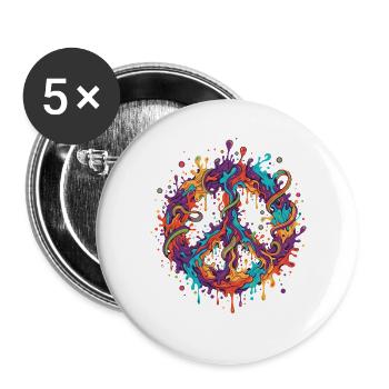 Psychedelisches Festival-Hippie-Batik-Peace-Zeichen - Buttons groß 56 mm (5er Pack) - Weiß - Vorne