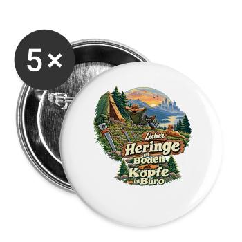 Heringe im Boden statt Köpfe im Büro - Buttons groß 56 mm (5er Pack) - Weiß - Vorne