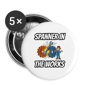 Spanner in the Works – lustige, wörtliche Idiom-Zeichentrickserie - Buttons groß 56 mm (5er Pack) - Weiß - Vorne