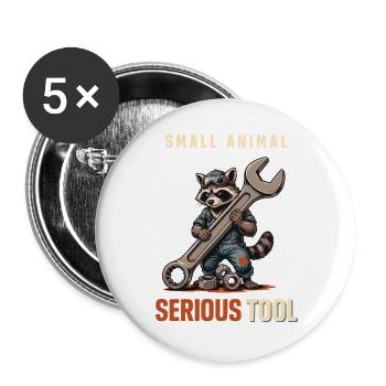 Waschbär Techniker – Ernstes Werkzeug - Buttons groß 56 mm (5er Pack) - Weiß - Vorne