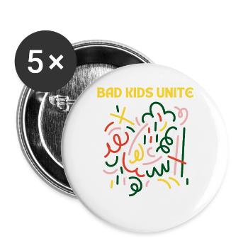 Bad Kids Unite T-Shirt – Rebellisches Statement Sh - Buttons groß 56 mm (5er Pack) - Weiß - Vorne
