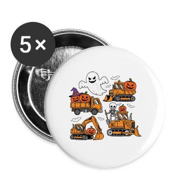Halloween Baufahrzeuge Gabelstapler-Kinder - Buttons groß 56 mm (5er Pack) - Weiß - Vorne