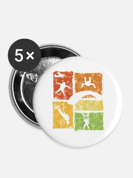 Fallschirmspringer Freifall mit Fallschirm - Buttons groß 56 mm (5er Pack) - Weiß