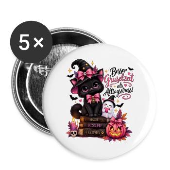 Katzenzauber Halloween Magie und Liebe - Buttons groß 56 mm (5er Pack) - Weiß - Vorne