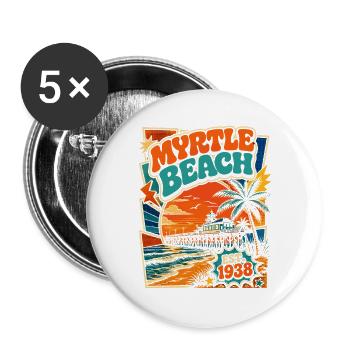 Myrtle Beach Retro Poster 1938 - Buttons groß 56 mm (5er Pack) - Weiß - Vorne