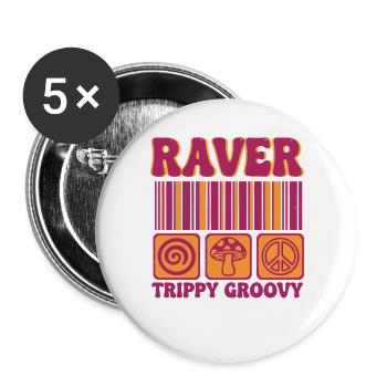 Raver Trippig Groovy Hippie Pilz-Rave - Buttons groß 56 mm (5er Pack) - Weiß - Vorne
