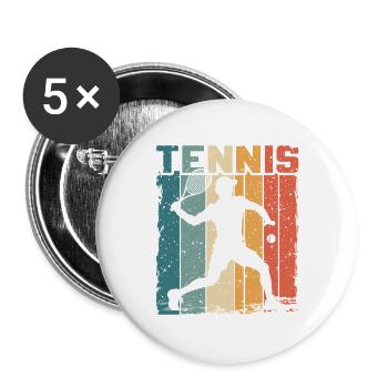 Retro Tennis Design Tennisspieler Spielt Vorhand - Buttons groß 56 mm (5er Pack) - Weiß - Vorne