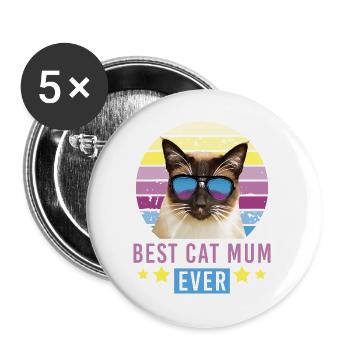 Best Cat Mum Ever Siam Katze Mama Mutter Katzenlie - Buttons groß 56 mm (5er Pack) - Weiß - Vorne