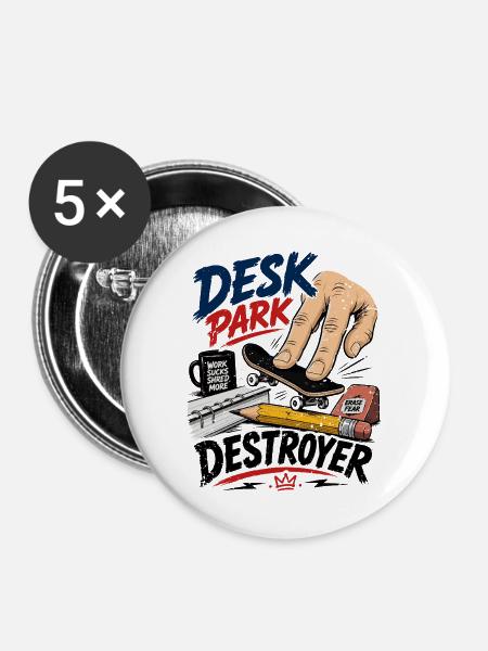  Backprint: Fingerboard Fingerboarding Skateboard - Buttons groß 56 mm (5er Pack) - Weiß