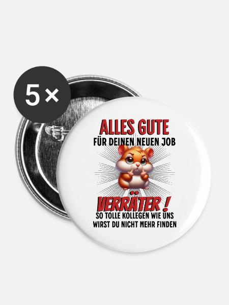 Kollegen Abschied - Buttons groß 56 mm (5er Pack) - Weiß