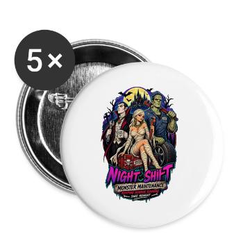 Night Shift – Monster Maintenance Crew - Buttons groß 56 mm (5er Pack) - Weiß - Vorne