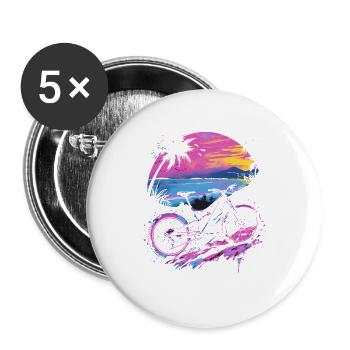 Mountainbike Retrowave - Buttons groß 56 mm (5er Pack) - Weiß - Vorne