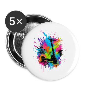 E Scooter Fahren Elektroroller Graffiti Neon - Buttons groß 56 mm (5er Pack) - Weiß - Vorne