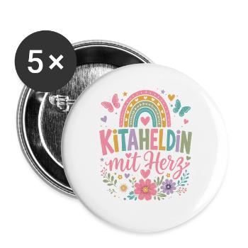  Kitaheldin Mit Herz Regenbogen Erzieherin Design - Buttons groß 56 mm (5er Pack) - Weiß - Vorne