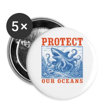 Kryptid-Seeungeheuer Lusca beschützt unsere Ozeane - Buttons groß 56 mm (5er Pack) - Weiß - Vorne