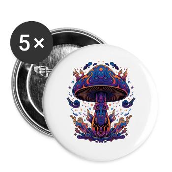 Trippy Music Festival Mushroom Rave Techno - Buttons groß 56 mm (5er Pack) - Weiß - Vorne