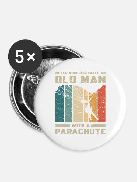 Fallschirmspringer Alter Mann mit Fallschirm Retro - Buttons groß 56 mm (5er Pack) - Weiß
