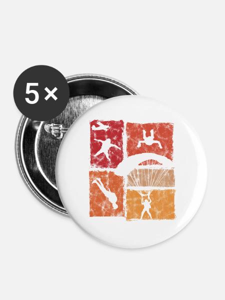 Fallschirmspringer Absprung Freifall Fallschirm - Buttons groß 56 mm (5er Pack) - Weiß
