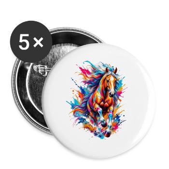 Pferd Reiterin Mädchen - Buttons groß 56 mm (5er Pack) - Weiß - Vorne