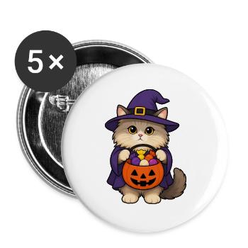 Persische Katze zieht sich als Bonbonhexe an - Buttons groß 56 mm (5er Pack) - Weiß - Vorne