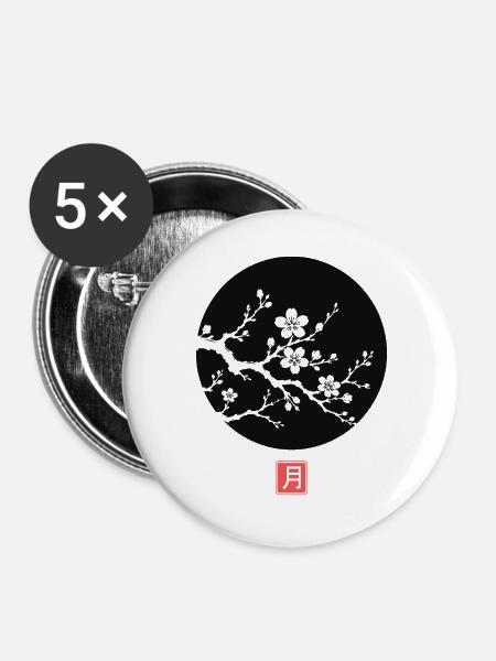 Sakura Flower Kanji Japanese - Buttons groß 56 mm (5er Pack) - Weiß