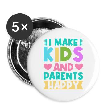 Tagesmutter Kids & Parents Happy Nanny - Buttons groß 56 mm (5er Pack) - Weiß - Vorne