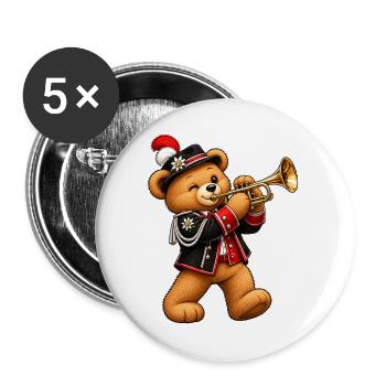 Trompeter Bär – Musikverein & Blasmusik - Buttons groß 56 mm (5er Pack) - Weiß - Vorne