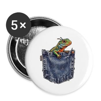 Brusttaschen Eidechse - Buttons groß 56 mm (5er Pack) - Weiß - Vorne