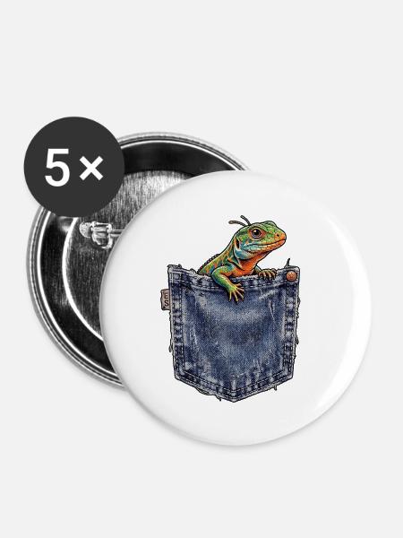 Brusttaschen Eidechse - Buttons groß 56 mm (5er Pack) - Weiß