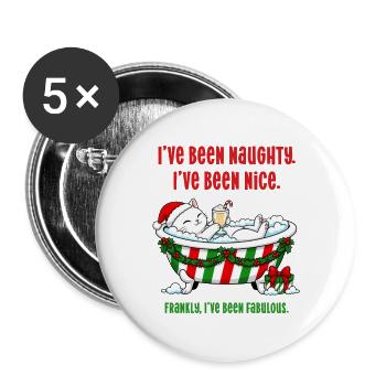 Freche, nette Weihnachtskatze mit Eierlikör in der Badewanne - Buttons groß 56 mm (5er Pack) - Weiß - Vorne