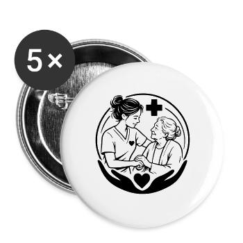 Altenpflege - Buttons groß 56 mm (5er Pack) - Weiß - Vorne