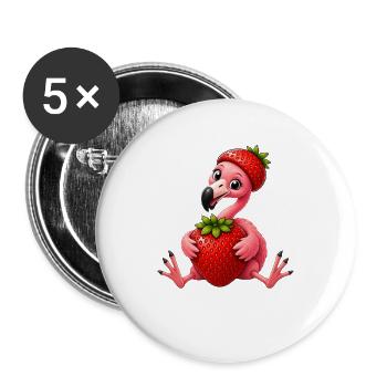 Flamingo Erdbeere Süßer Sommer Cartoon - Buttons groß 56 mm (5er Pack) - Weiß - Vorne