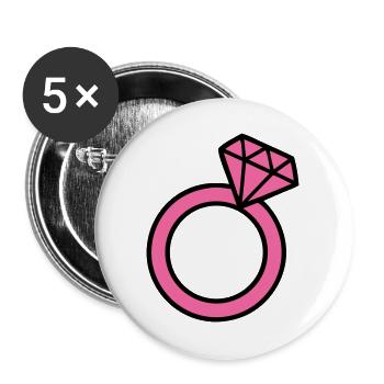Pinker Diamantring Icon - Buttons groß 56 mm (5er Pack) - Weiß - Vorne