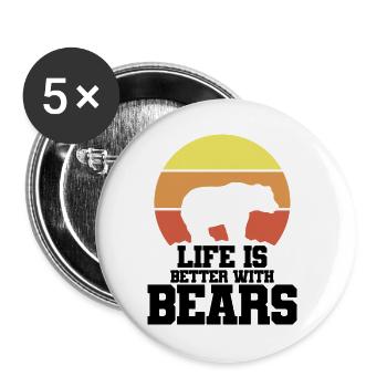 Bären Silhouette Statement - Buttons groß 56 mm (5er Pack) - Weiß - Vorne