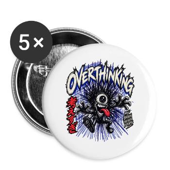 Overthinking Monster – Denkchaos Cartoon - Buttons groß 56 mm (5er Pack) - Weiß - Vorne